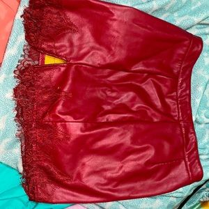Red leather skirt, from Shein